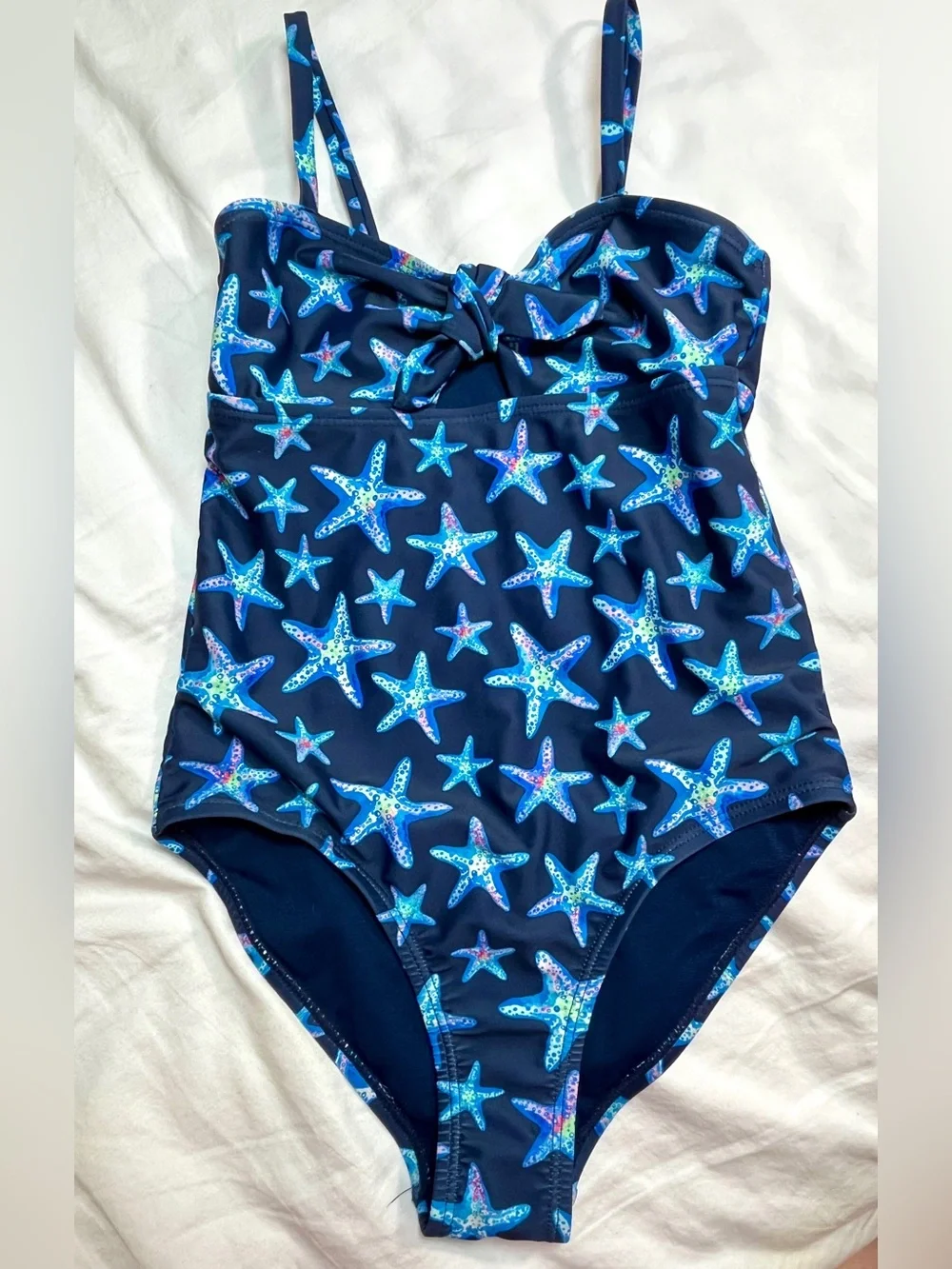 Lands' End Girls 2 Pc Rash Guard Swimsuit Set Starfish Print Navy UPF‎ 10-12